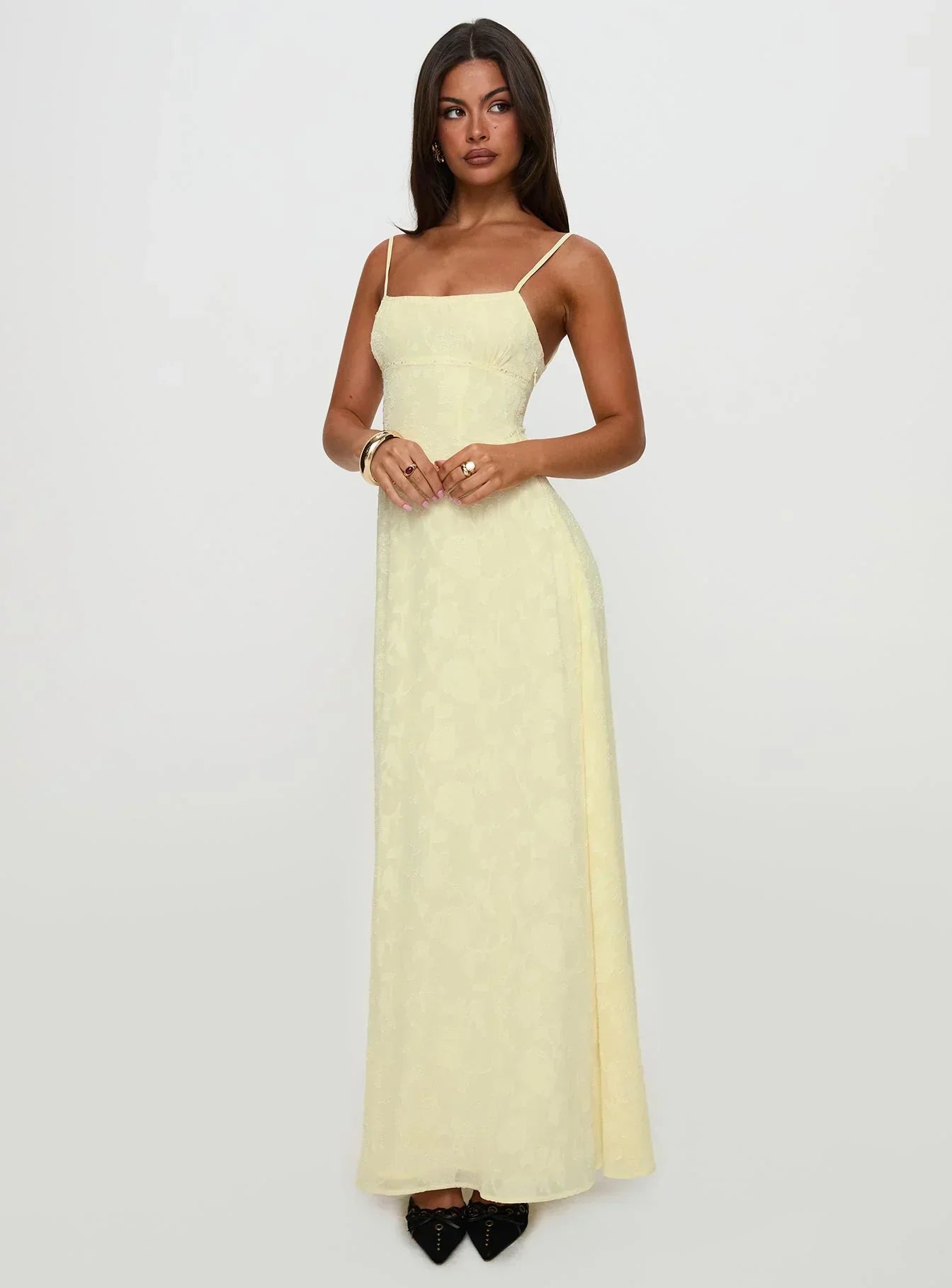 South Of France Sheer Maxi Dress Yellow Petite