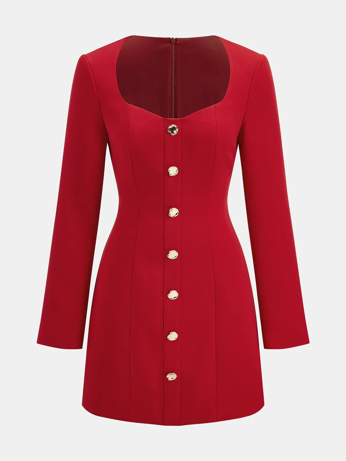 Square Neck Button Front Mini Dress