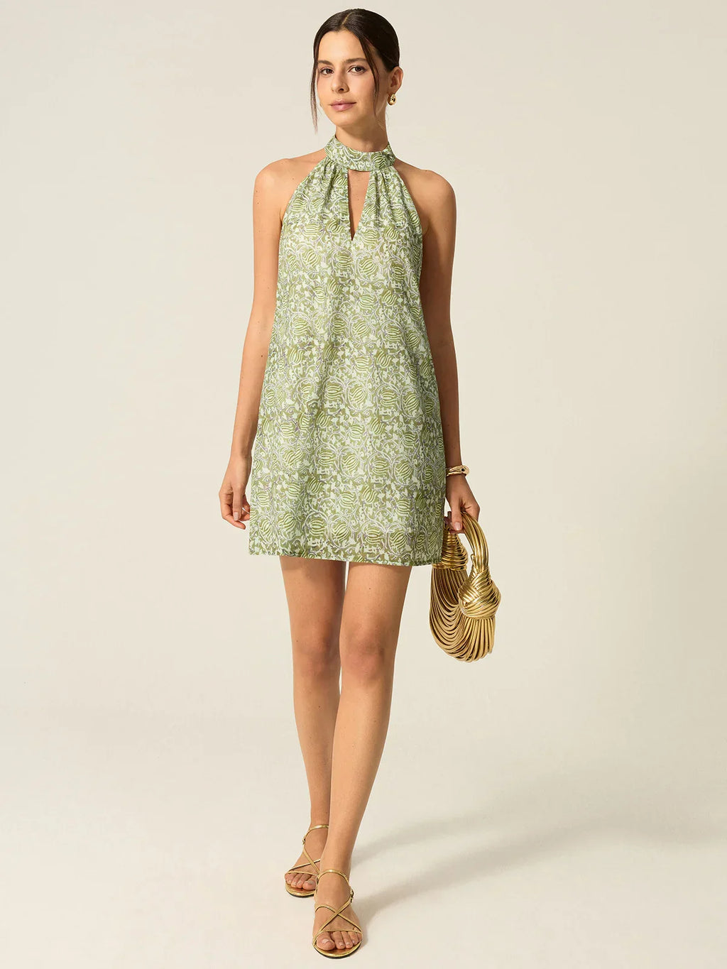 Halter Neck Cut-Out Printed Mini Dress