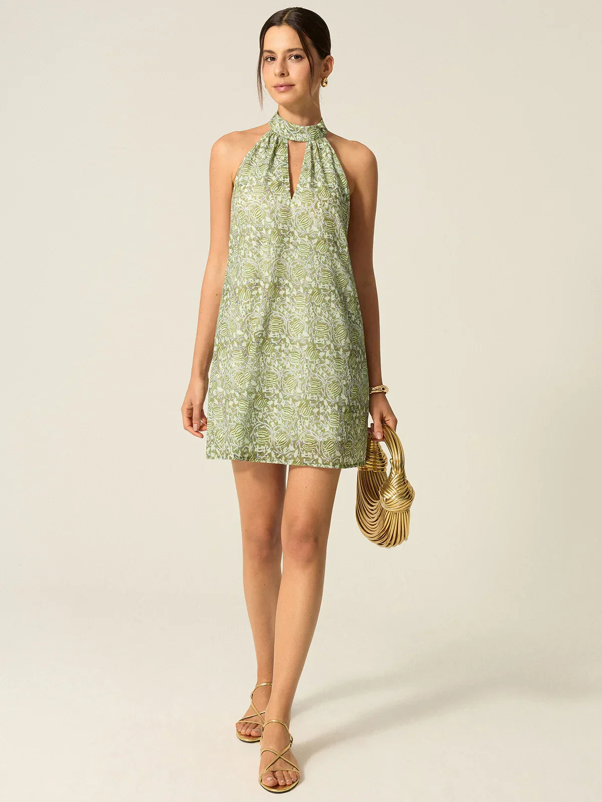 Halter Neck Cut-Out Printed Mini Dress