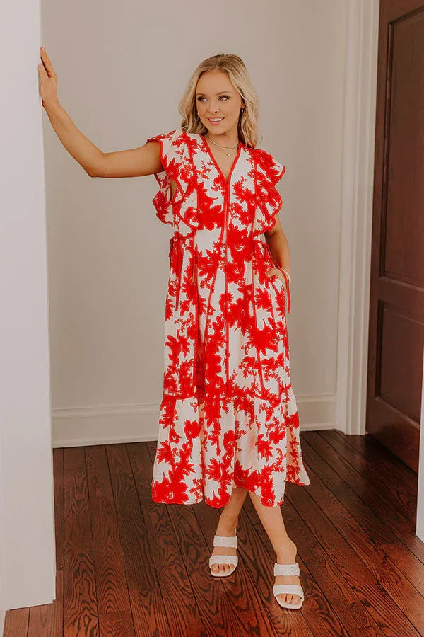 Honey And Hibiscus Floral Midi Dress