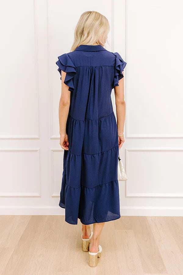 Sunny Spritzer Tiered Midi Dress in Navy