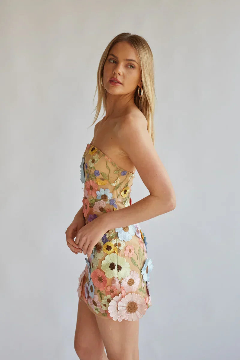 Candice Strapless Floral Lace Mini Dress