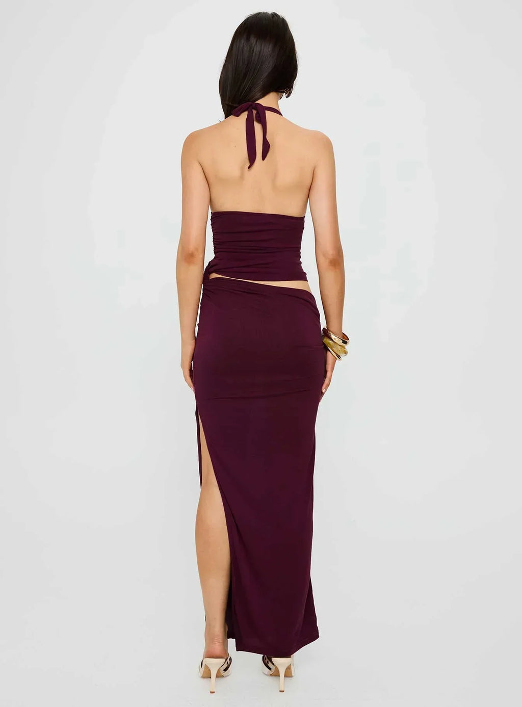 Imeraldia Hardware Halter Maxi Dress Currant
