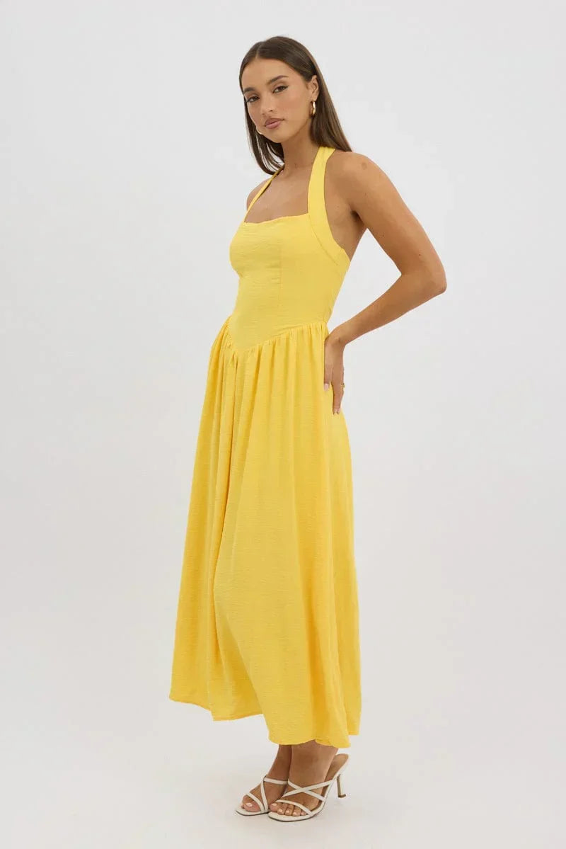 Yellow Maxi Dress Halter Neck