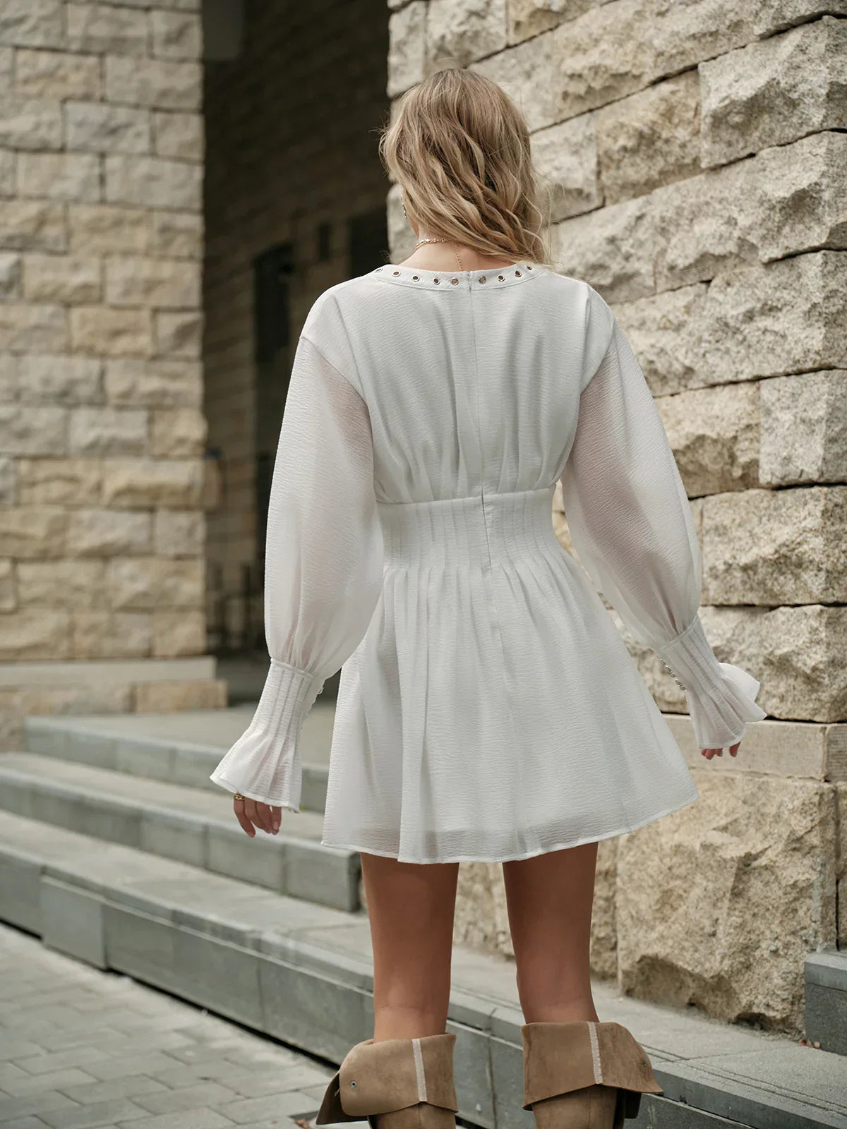 Lace-Up Front Semi-Sheer Dress