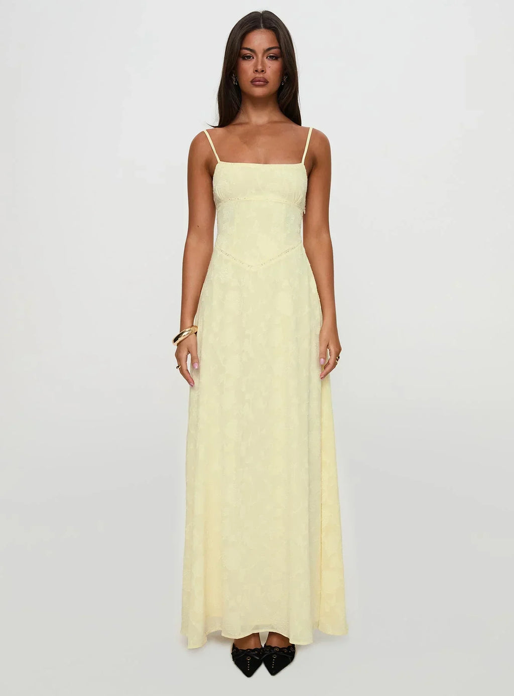 South Of France Sheer Maxi Dress Yellow Petite