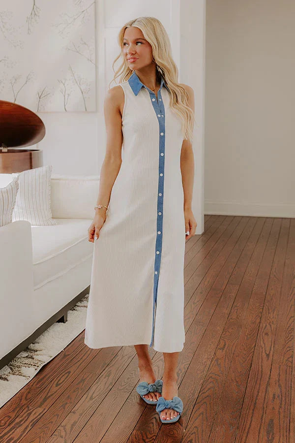Small Town Bistro Knit Midi Dress in Cream