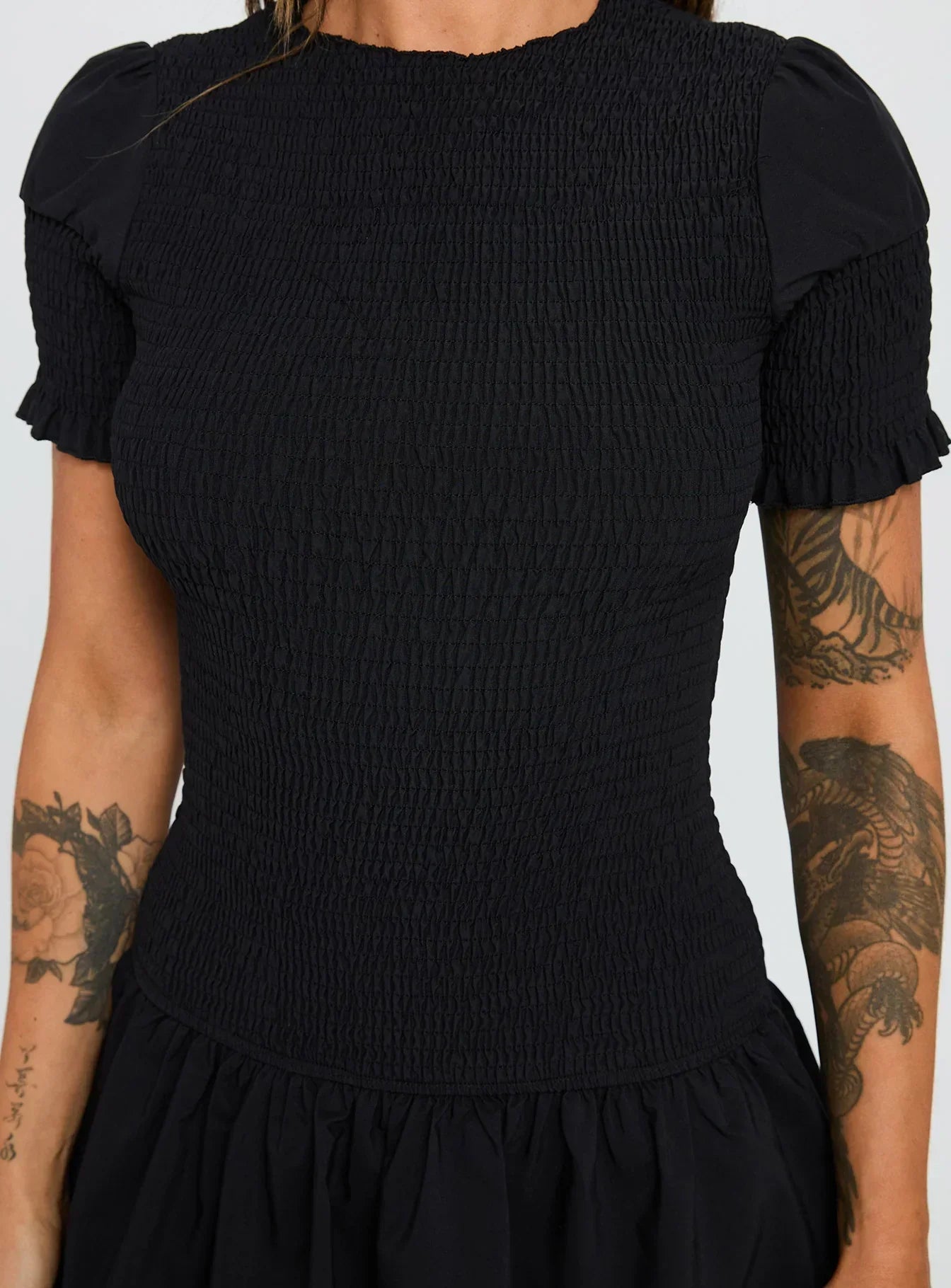 Laurita Shirred Mini Dress Black