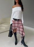 Anali Asymmetrical Midi Skirt Pink / Multi Check