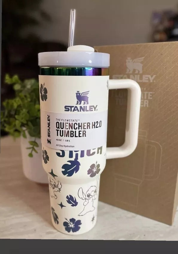 Stitch Stanley Flowstate White Tumbler Cup Laser Engraved 40oz