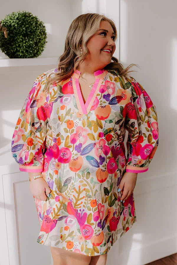 Life In Full Bloom Mini Dress in Pink Curves