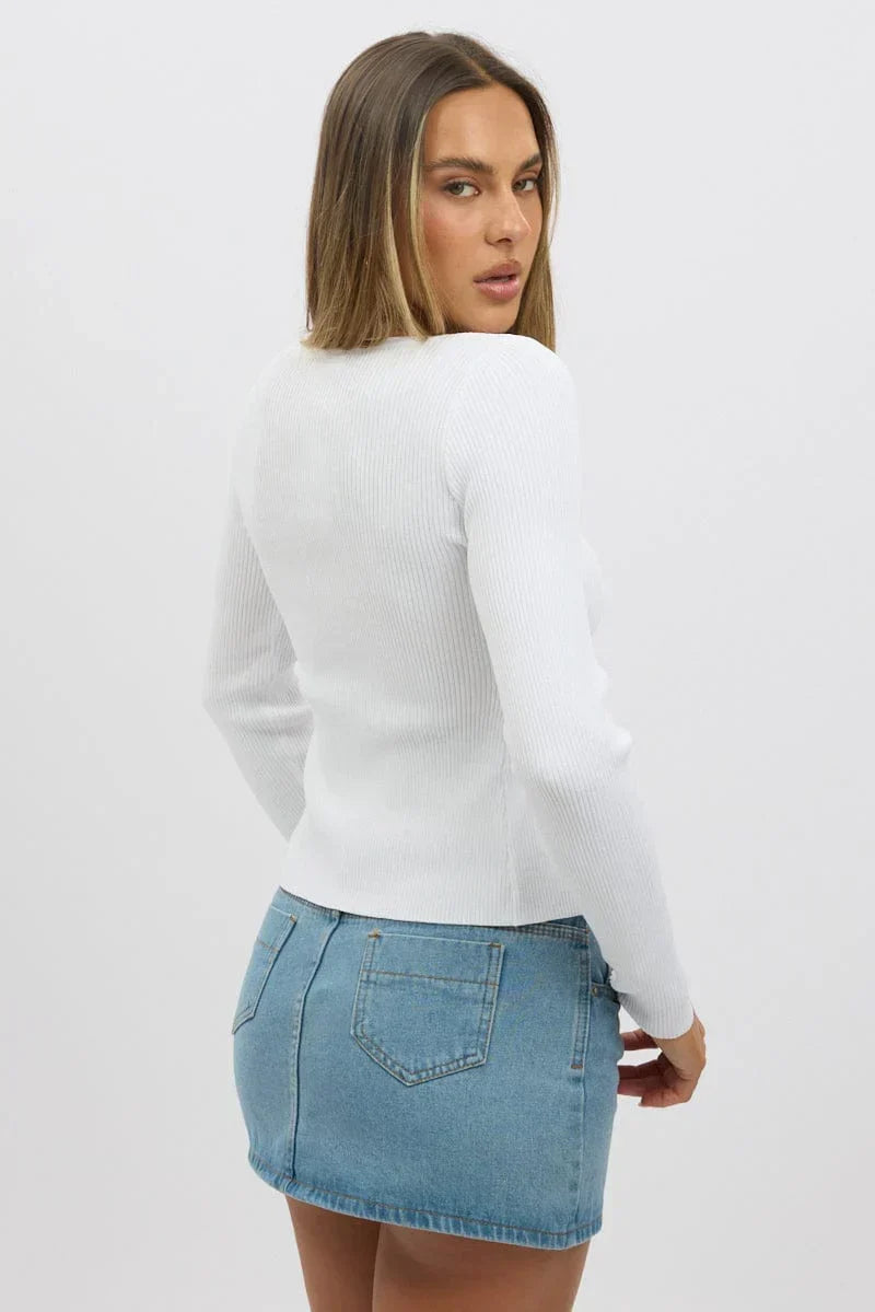 White Button Up Knit Cardigan Long Sleeve