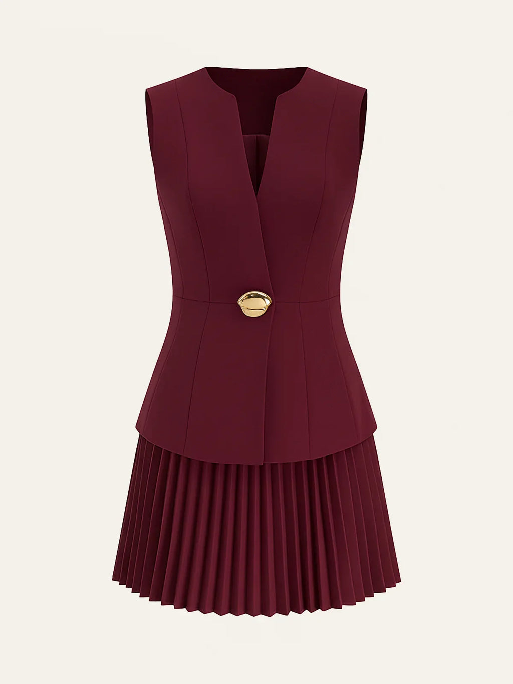 Sleeveless Metal Detail Pleated Mini Dress