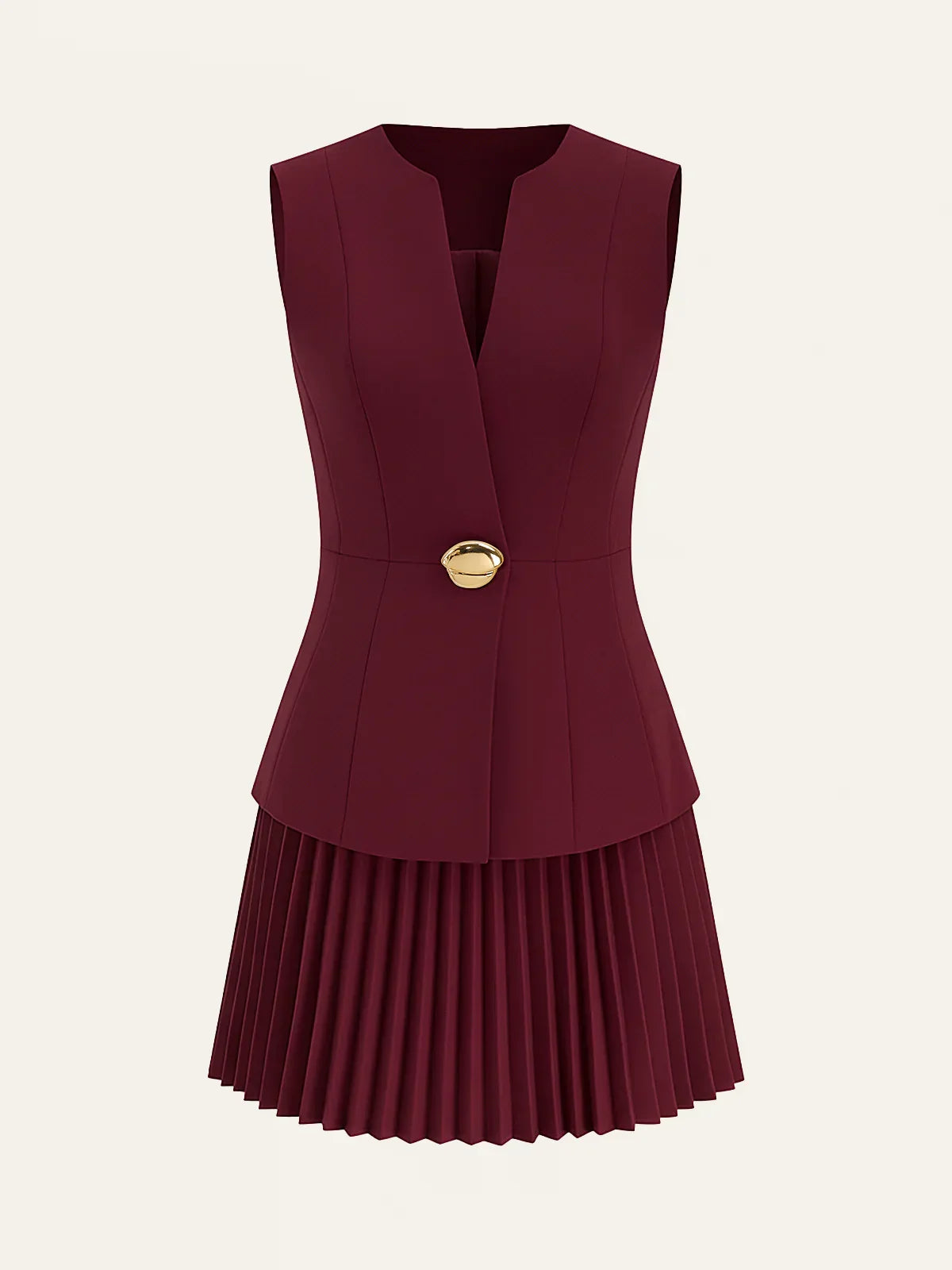 Sleeveless Metal Detail Pleated Mini Dress