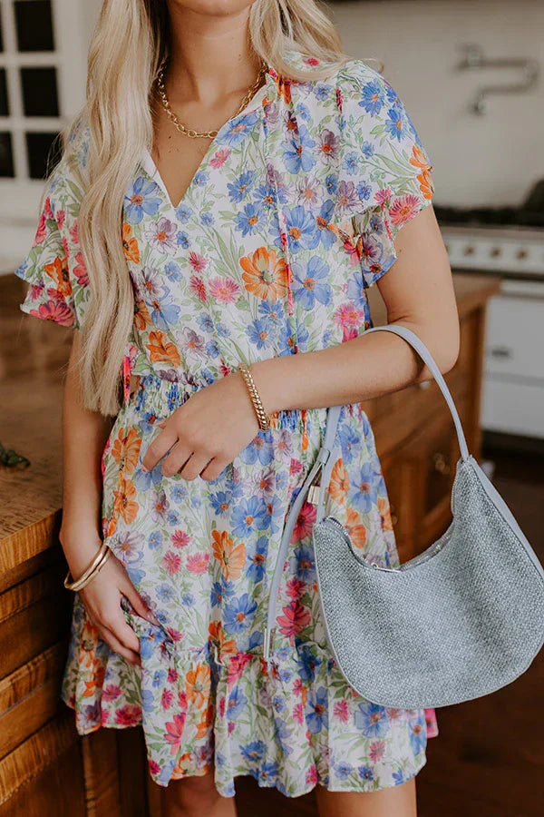 Pure Heart Floral Mini Dress in Blue