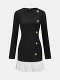 Pleated Hem Panel Asymmetric Metal Detail Mini Dress