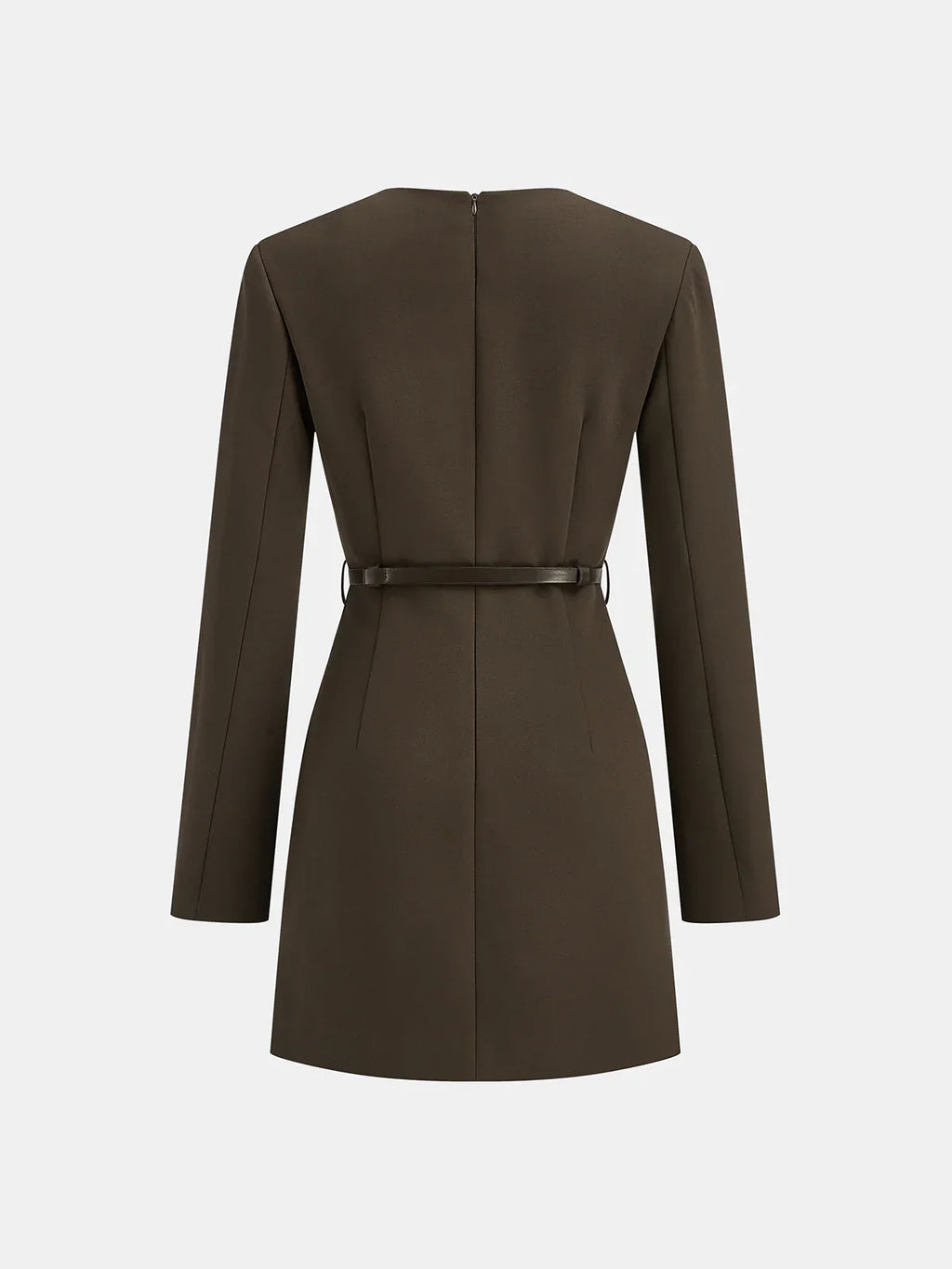 Belted V-Neck Tailored Dress