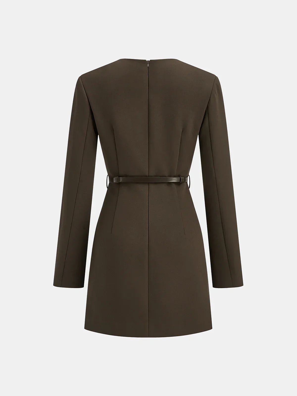 Belted V-Neck Tailored Dress