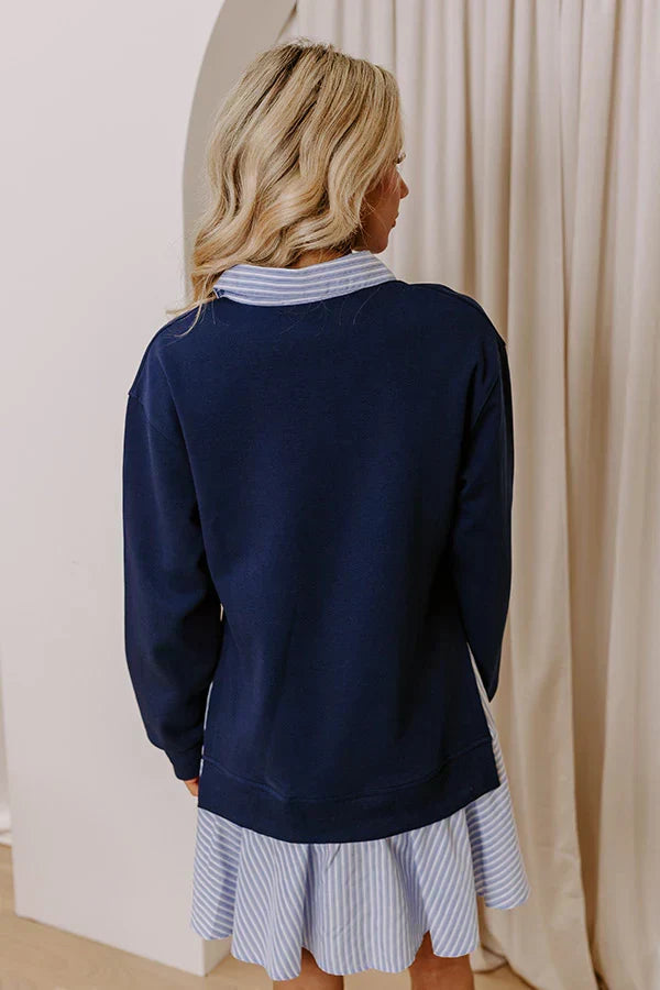 Preppy Charm Stripe Mini Dress in Navy