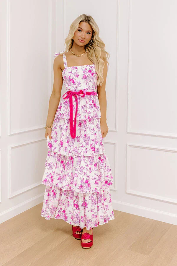Feeling Dreamy Floral Tiered Maxi Dress in Fuchsia