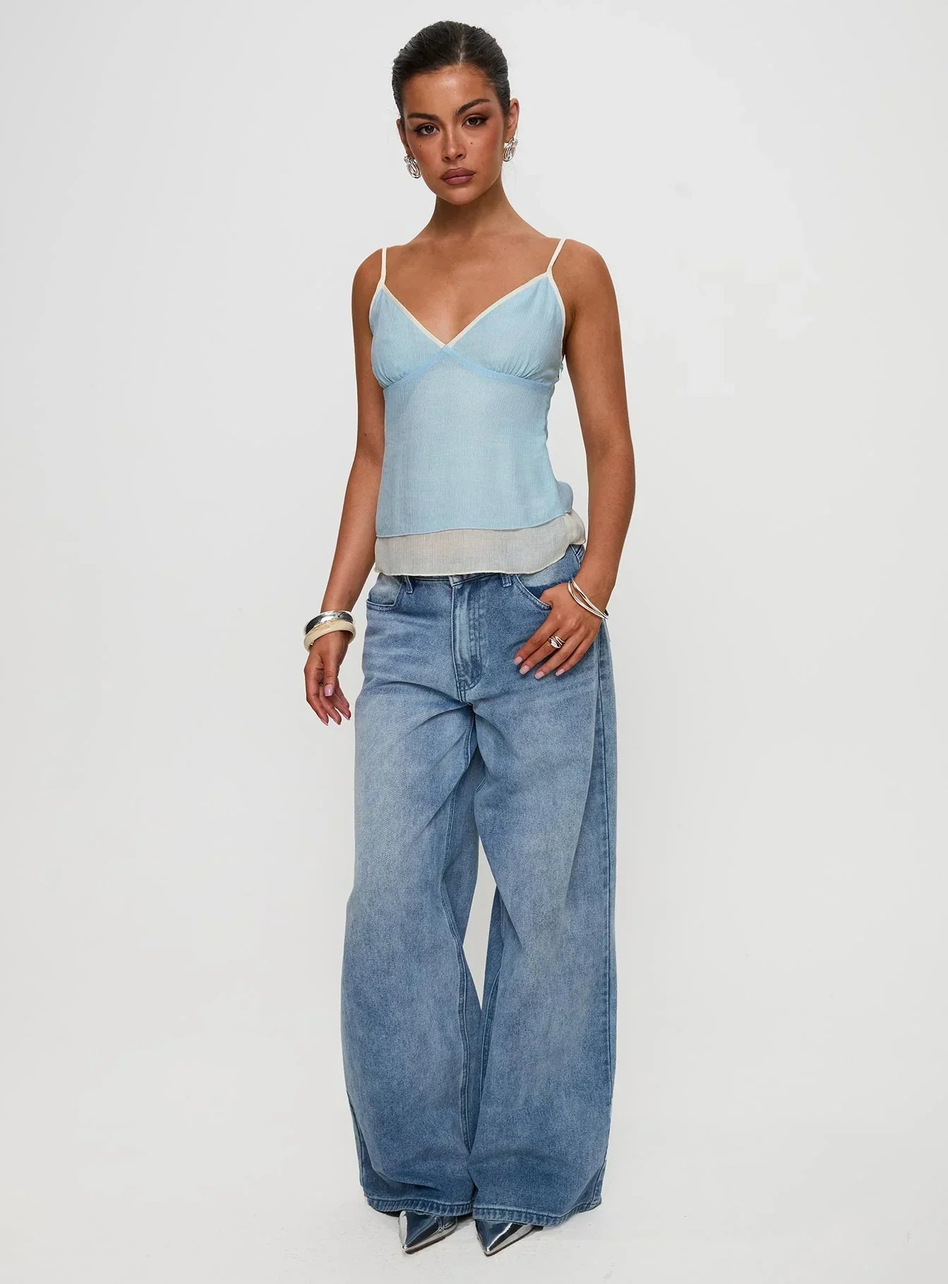 Majorie Layered Top Blue / Cream
