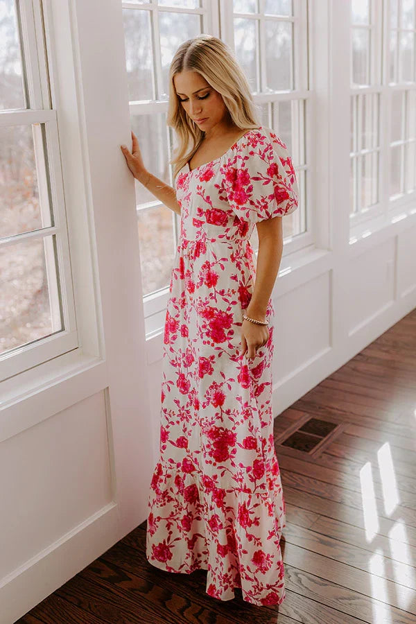 Sweet Surprise Floral Maxi Dress in Hot Pink