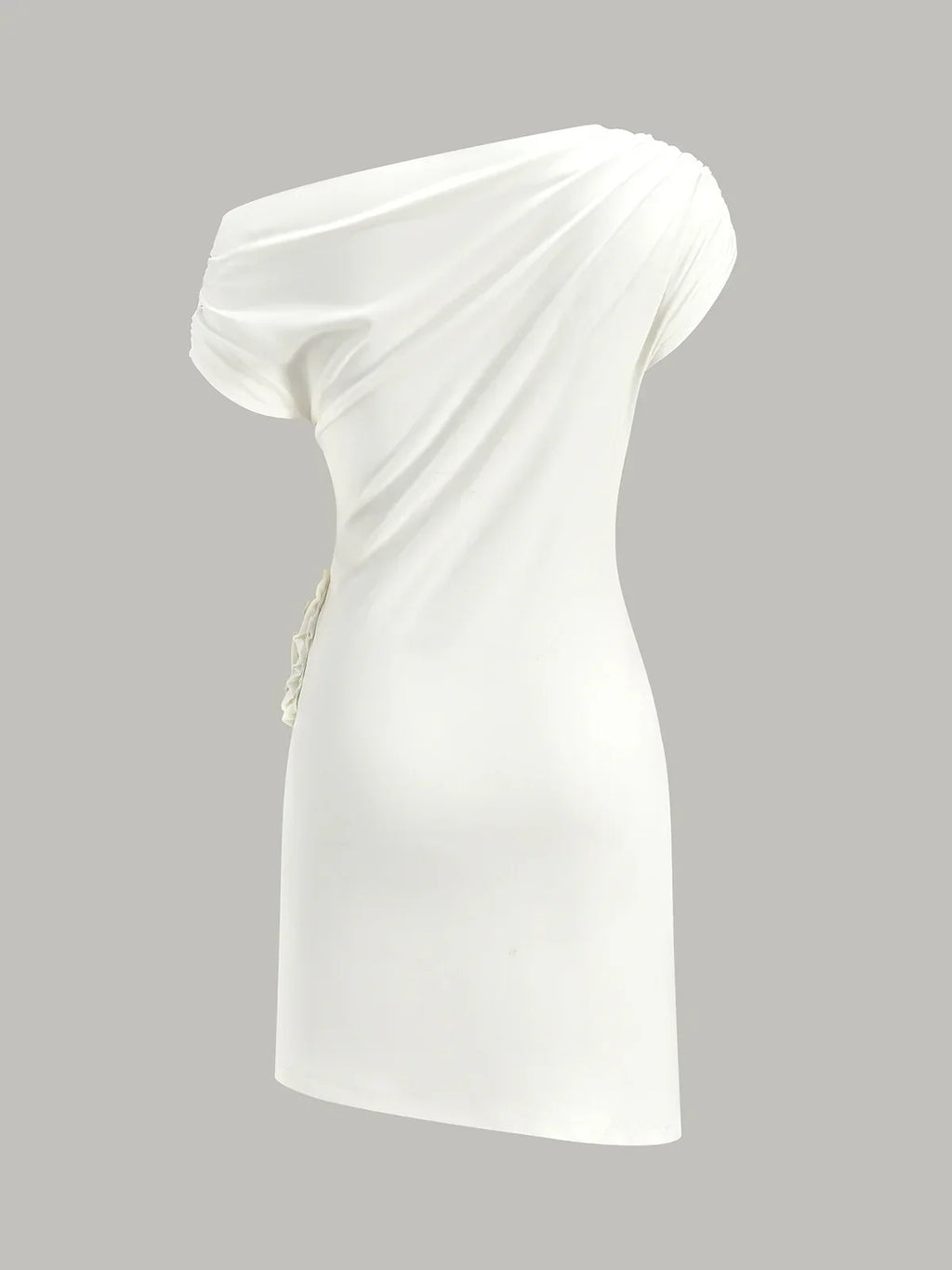 One-Shoulder Ruched Dress With Rosette Detail