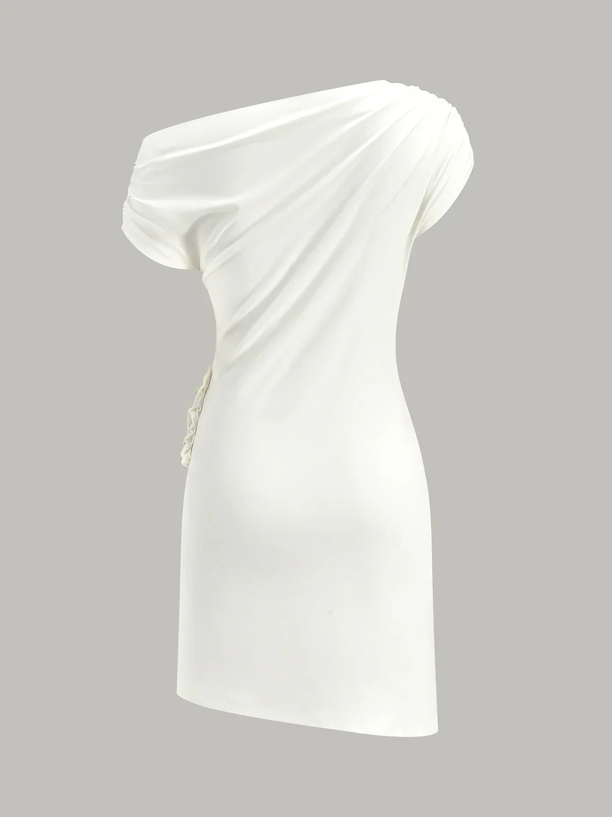 One-Shoulder Ruched Dress With Rosette Detail