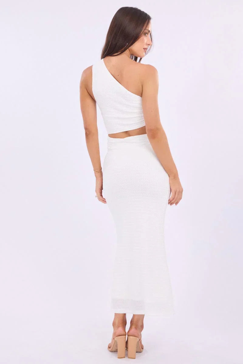 White Bodycon Dress One Shoulder Maxi