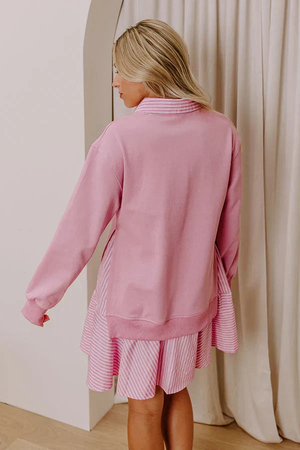 Preppy Charm Stripe Mini Dress in Pink
