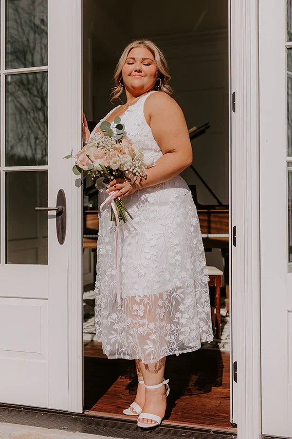 Romantic Moment Embroidered Midi Dress in White Curves