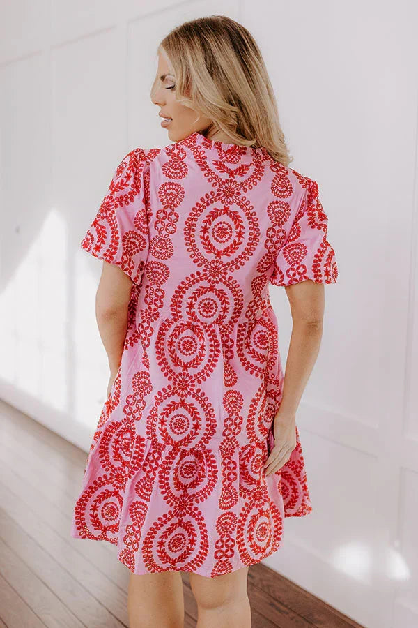 Sunny Outlook Eyelet Mini Dress in Pink