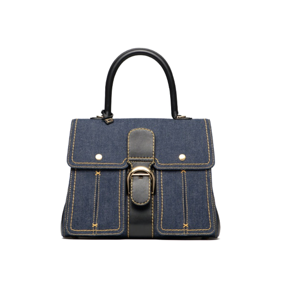 Delvaux Brillant Trench Women's Outer Stitching Solid Color Denim Patchwork Leather Tote Shoulder Bag Bags #76452