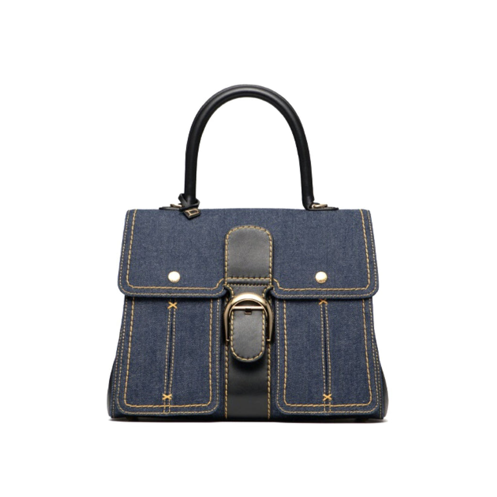 Delvaux Brillant Trench Women's Outer Stitching Solid Color Denim Patchwork Leather Tote Shoulder Bag Bags #76452