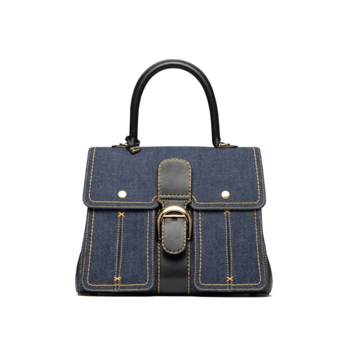 Delvaux Brillant Trench Women's Outer Stitching Solid Color Denim Patchwork Leather Tote Shoulder Bag Bags #76452